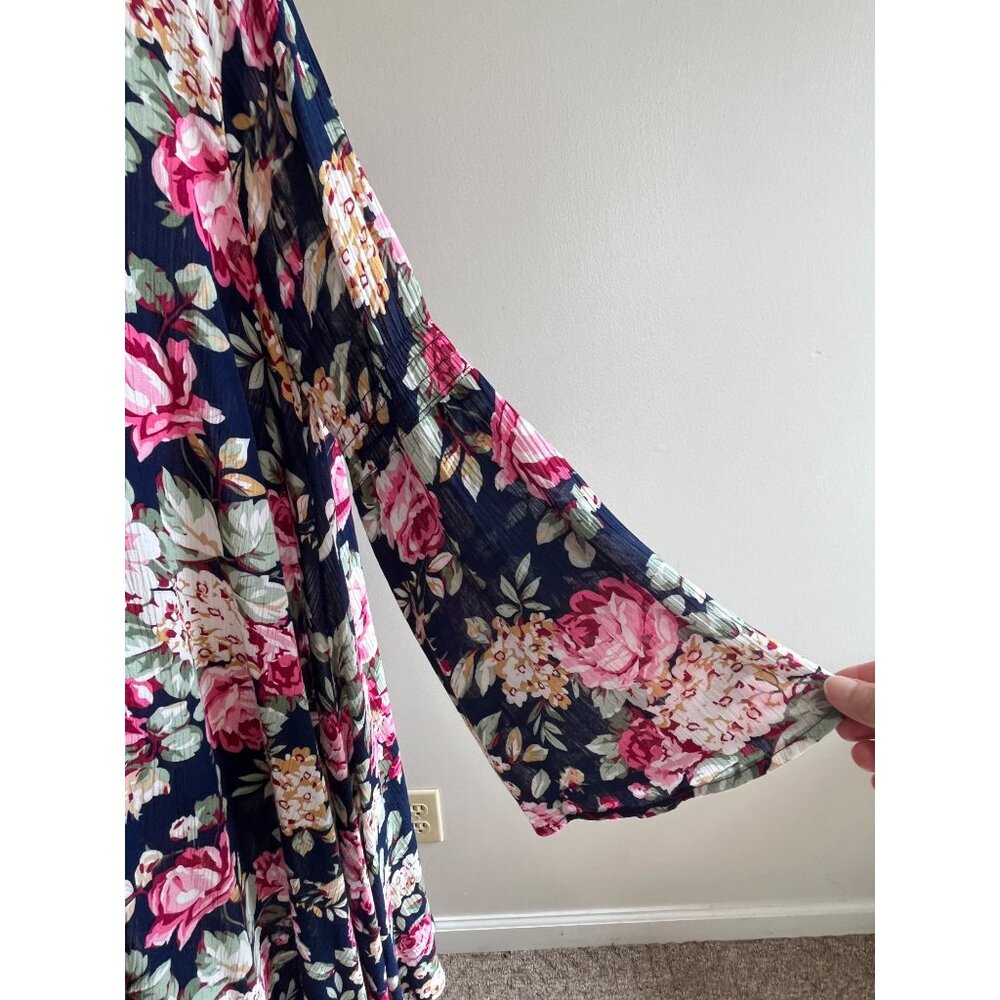 Umgee Bell Sleeve Dress Womens S Pink Rose Print Flowy Cottage - Picture 3 of 8
